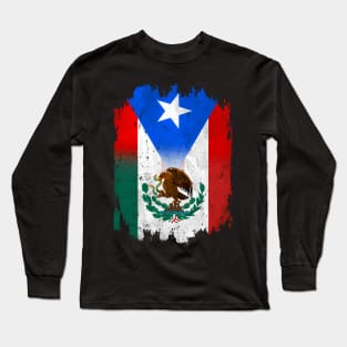 Mexirican Mexico Flag Puerto Rico Flag Boricua Chicano Long Sleeve T-Shirt